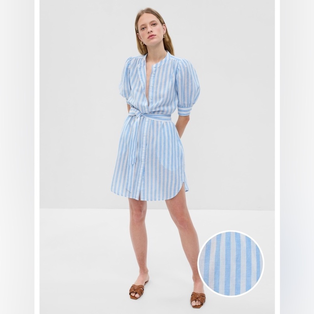 GAP Puff Sleeve Linen Shirtdress